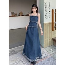 멜빵청치마 태슬 비즈 데님서스펜더스커트 여성 봄 여름 롱스커트