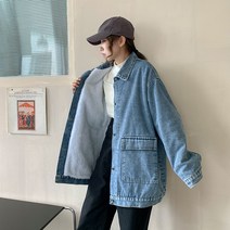 오버클래쓰 여성 캐주얼 자켓 루즈핏 데님 누빔 퍼 패딩 코트