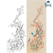 화조도 8폭 병풍 2 민화 그리기 도안 본그림 컬러링북, 화조도3, 고급 닥순지, 원본사이즈(추천)