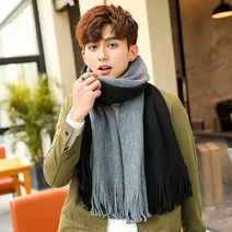 Mr.Ozer 윈터 투톤 목도리, 그레이블랙