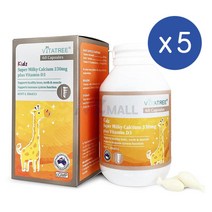 비타트리 키즈 슈퍼 밀키 칼슘 330mg 비타민D3 60정 VITATREE Kids Super Milky Calcium, 5개
