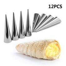 모양틀 입체 두꺼운 월병 12pcs 원추형 튜브 크림 몰드 빵 몰드 스테인레스 몰드 크로와상 콘 경적 나선형 스틸 롤 과자 케이크 몰드 가정용 베이킹, 8.8x2x2cm