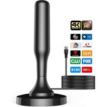 TV 안테나 스마트 실내용 HIDB 장거리 및 360° 수신 간편 설치 디지털 HD 실내 4K 1080P HDTV 채널에 케이블이 TV용, Black With Magnetic Base