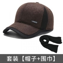 배색 겨울 챙 캡 모자 목도리 세트 남성 골프 연습복장 남자 중년 아빠 선물, 브라운