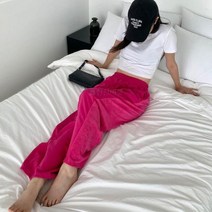 여자 분홍 트레이닝 밴딩 코튼 타올 와이드 바지