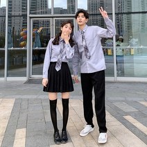 졸업 교복 봄가을 셔츠 스커트 세트 반바지 잉글리시 투피스 커플룩