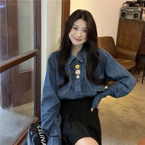 블루 데님 셔츠 여춘추 디자인감 미니 중첩 입다 상의 셔츠 외투 봄옷 2022년