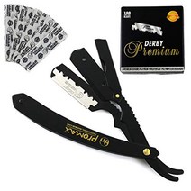 Professional Barber Straight Edge Razor - Salon Quality Cut Throat Shavette Straight Razor Blade fo, 1, Black Matte