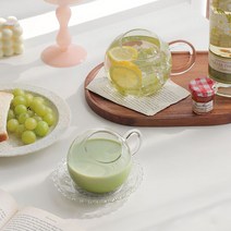 유니크 사선 동글이 내열 유리컵 2size 카페 독특한 손잡이컵 투명글라스잔, 300ml