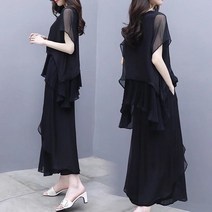 tagi L~5XL 여자 블라우스 와이드 치마 바지 여름 상하세트 빅사이즈