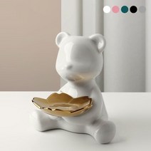[파인코] 꽃을 든 곰 트레이 인테리어 도자기 오브제, 04 블랙_중