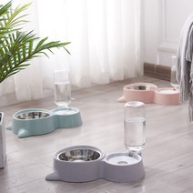 달빛마켓 강아지 고양이 더블볼 자동급수기 급식기 2구 자동식기, 화이트