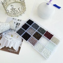 샤론델 2mm 시드비즈 블랙앤화이트 15칸 세트 1-5048 비즈팔찌 반지만들기 공예재료, 키트+우레탄줄0.5mm+본드