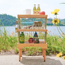 마운트피크 캠핑 와이어 바스켓 선반 2단 우드 테이블 수납 바구니 쉘프, 바스켓 2단 선반(보관가방포함)