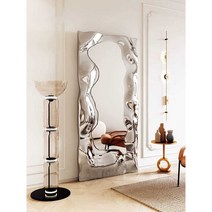 매장 거울 실버 대형 비정형 물결 웨이브 아트 거울, 페인트 핑크 180x90cm