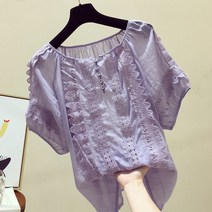 펀칭 레이스 반팔 블라우스 12B936