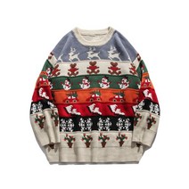 [ICE STONE] 크리스마스 스웨터 남성 겨울 빈티지 O 넥 느슨한 풀오버 스웨터 커플 한국 의류 힙합 레트로 니트 탑스 2021