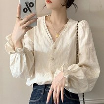 여성 오피스룩 소매 프릴 루즈핏 클래식 블라우스 패션의류 잔꽃 쉬폰 프릴 봄옷 플라워 여성상의