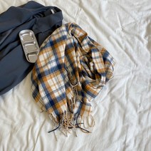 가을 겨울 캐시미어 모조 체크 기모 커플 앙증맞은 태슬 스카프