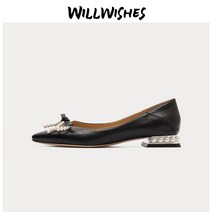 블랙싯봉플랫슈즈 WILLES 프렌치 나비 결 펌프스 뾰족코단화 여성 여름 로우힐 소프트 내막 2279101892