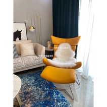 1인용 원목 라탄 흔들의자 유럽 ​​​​가죽 거실 현대 럭셔리 거실 가구 수유의자, 주황색