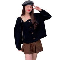 데이홀릭 뮤트 배색카라 도톰 니트가디건