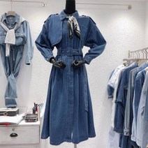꽃소담 여자 봄가을 벨트 롱 데님 트렌치 원피스(스카프없음)QQA2859