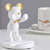 꿀템마켓 곰돌이 휴대폰 태블릿 거치대, 푸시-화이트