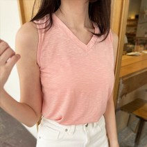 박스비 무지 브이넥 민소매 여성 레이어드 티셔츠