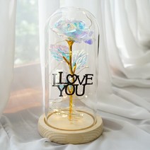 굿라이프 토퍼문구 홀로그램 LED 장미 유리돔 무드등 홀로그램꽃 우드받침대, 02.I Love You