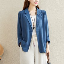 빅사이즈 여성 린넨 자켓 빈티지 봄 여름 긴팔 얇은 오버핏 여자 봄자켓 캐주얼 linen jacket women JX0260