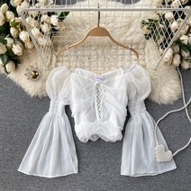 4컬러 무지 유니크 메쉬 주름 리본 크롭 끈나시 블라우스 탑 봄 여름 휴가 비치 바캉스 해변 여자 여성 심플 캐주얼 빈티지 GH50-218