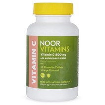 Noor Vitamins 500 MG 비타민 C 츄어블 태블릿 로즈 힙 및 항산화 물질 I 건강한 면역 체계 지원 I 비건 글루텐 프리 및 할랄 비타민 60 오렌지 맛 츄어블 태블릿 I 2개월 분량