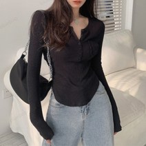 골지 골반 날씬 라인 단추 티