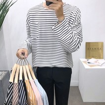 애드매이브 7컬러 보트넥 스판 박스오버핏 스트라이프 긴팔티 빅사이즈까지 긴팔 티셔츠