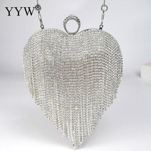 크로와상백 메탈 다이아몬드 태슬 클러치 백 럭셔리 이브닝 파티 라인석 슬링 숄더백 하트 웨딩 지갑 링