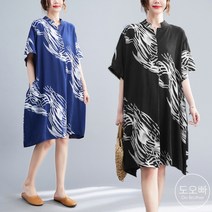 도오빠 여성 반팔 원피스 헨리넥 셔츠 미디원피스 빅사이즈 여름 플레어 여자원피스 프리사이즈
