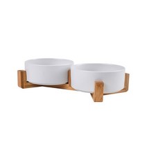 고양이 정수기 급수기 강아지 음수대 식수대 나무 받침대가 있는 세라믹 개 먹이 큰, 27.white Double Bowl - S 400ML
