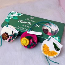 왁스타블렛 고체타블렛 아로마 테라피 왁스 태블릿 옷장 침실 욕실 탈취제 말린 꽃 펜던트, 둥근 선물 상자 세트