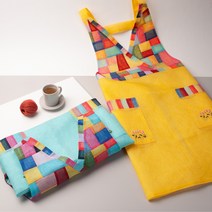 모시 V조각보 전통 꽃자수 유치원 어린이집 보육교사 한식당 예쁜 명절 한복 원피스 앞치마, 인디핑크