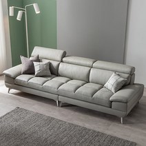 [삼익가구]홀스 통가죽 천연면피 4인용 헤드틸팅 소파(스툴제외), 라이트그레이