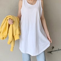 여성 레이어드 롱나시티셔츠 루즈핏 면 롱나시