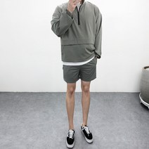 엠클로 남자 오버핏 스판 메쉬 반집업 아노락 맨투맨점퍼 기본 밴딩 트레이닝 반바지 3종세트