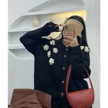 꽃자수가디건 여성 봄 플라워 니트 카디건 라운드 꽃구름 귀여운 T02