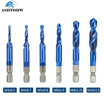 ASDTODW 6종 세트 드릴탭 육각 탭핑비트 M3 + M4 + M5 + M6 + M8 고강철 전동 탭핑 드릴 롱타입, 푸른색