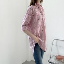 여자 자수 반팔 에스닉 튜닉기장 면남방 블라우스