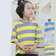 아이크레용 아동 주니어 알록달록 스트라이프 반팔 티셔츠