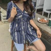 여성 셔츠 블라우스 데일리 너크스 에스닉 반팔