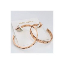 Auth Tory Burch ROSE GOLD T-Pierced Logo Cut Out Hoop Earrings Tag & Dust Bag