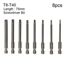 도구 Torx 스크루라이버 비트 합금강 75mm 긴 6.35mm 1/4 인치 육각 핸들 T8-T40 수공구 8 개, [01] 75mm